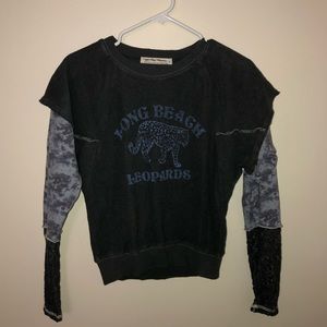 We The Free Free People Long Beach Leopards Mix Media Top